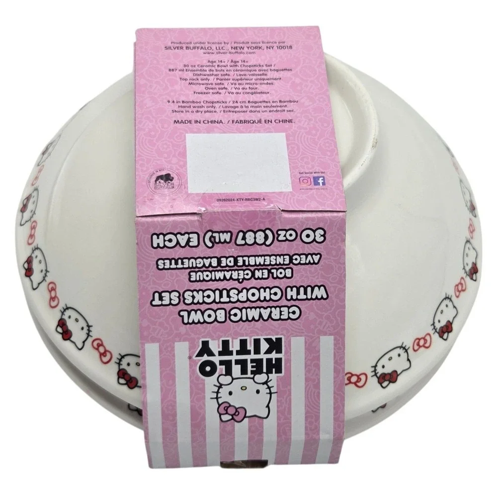 Hello Kitty By Sanrio Set of 2 Ceramic Ramen Noodle Bowl with Chopsticks 30oz